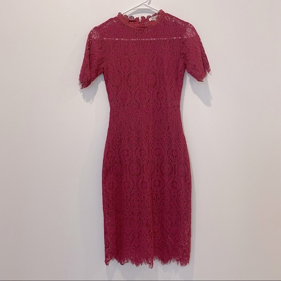 Romantic Raspberry/ Dark Purple Pink Lace Midi Dress in XXS - Picture 2 of 5